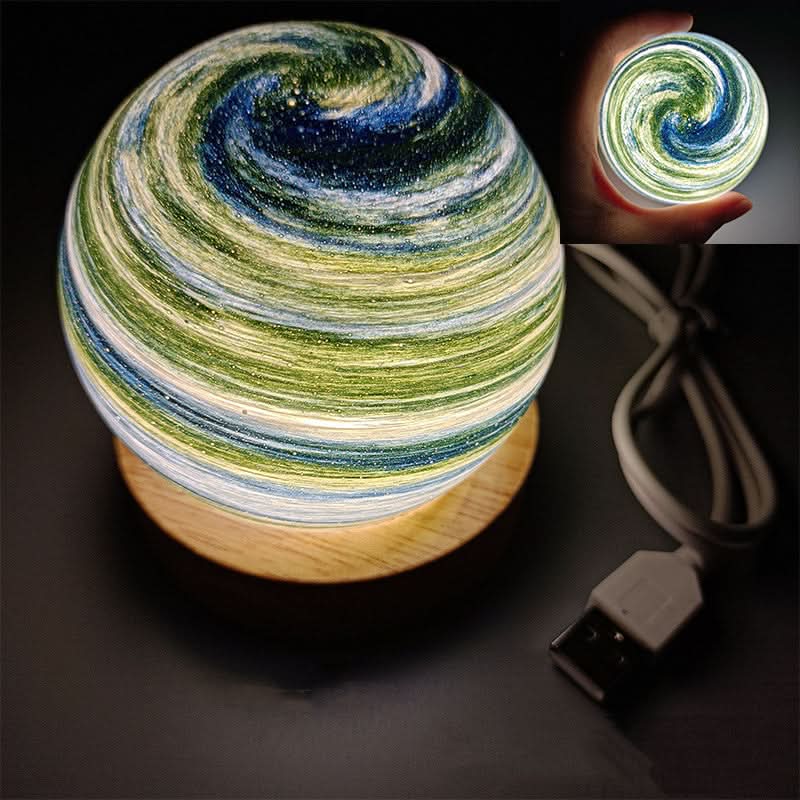 Starry Night Moon Lamp with Wooden Stand – USB-Powered LED Galaxy Light