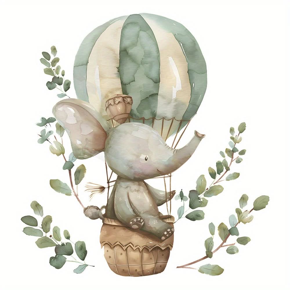 Cute Elephant Hot Air Balloon Wall Decal
