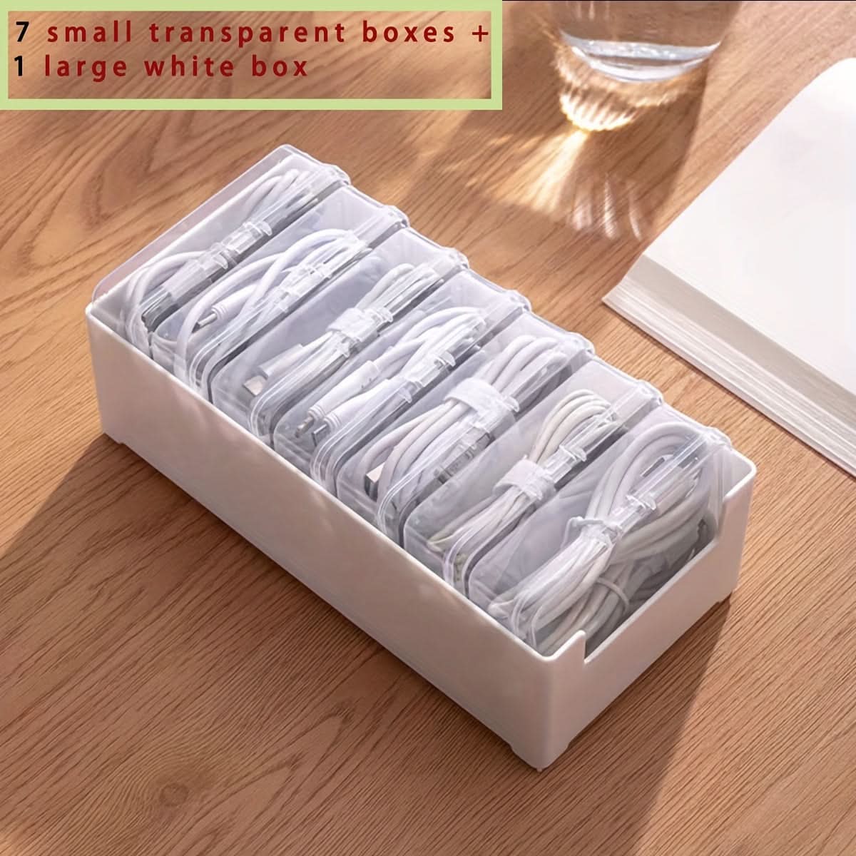 Clear Cable Management Box with 8 Compartments