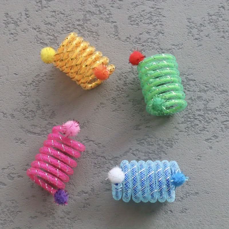 4-Pack Colorful Spring Cat Toys – Interactive