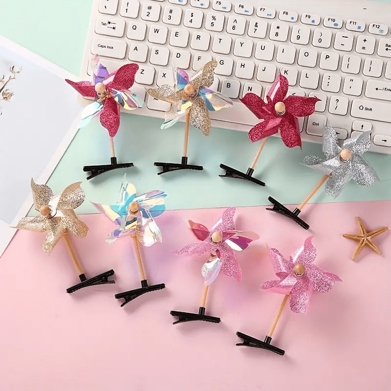 8Pcs Windmill Hair Clips Set - Fun Party Accessories