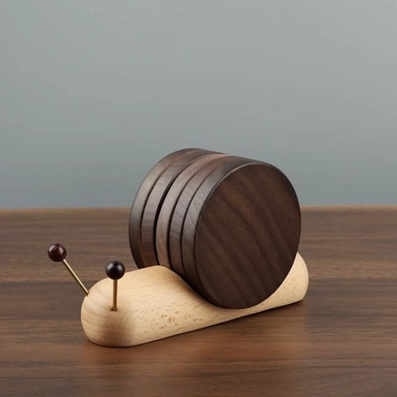 Black Walnut Wood Coaster Set - Insulated Snail Design Tea Mats