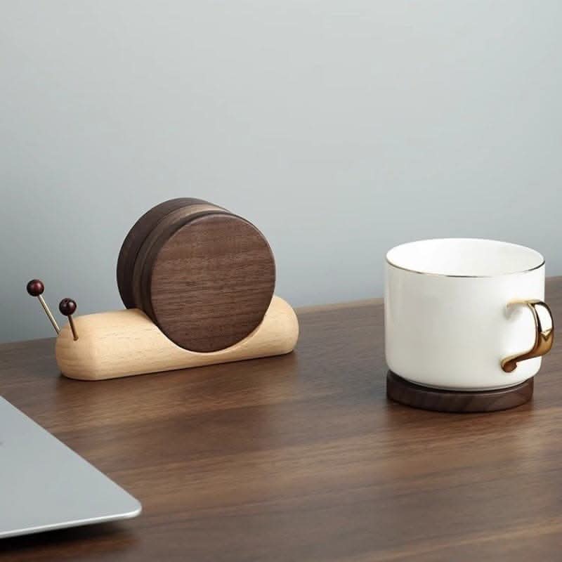 Black Walnut Wood Coaster Set - Insulated Snail Design Tea Mats