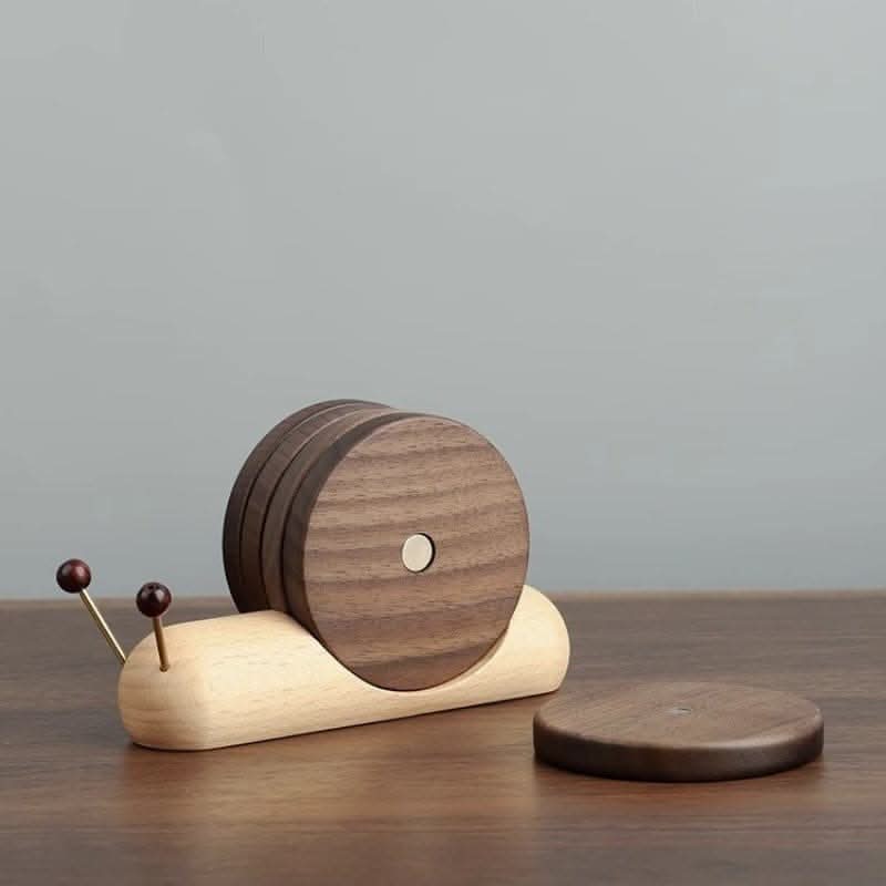 Black Walnut Wood Coaster Set - Insulated Snail Design Tea Mats