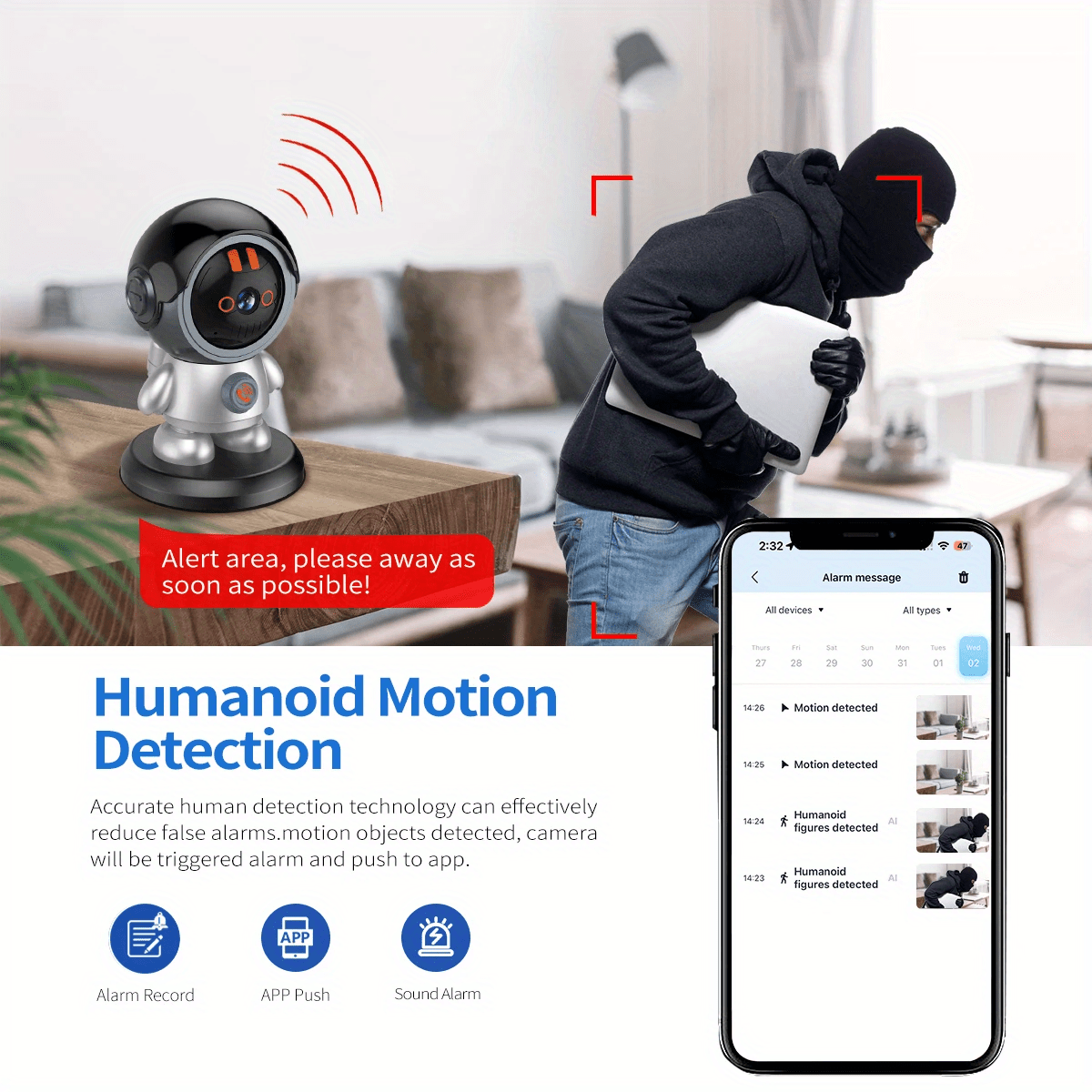 WiFi Robot Camera, 1296P HD, Auto Tracking, Night Vision