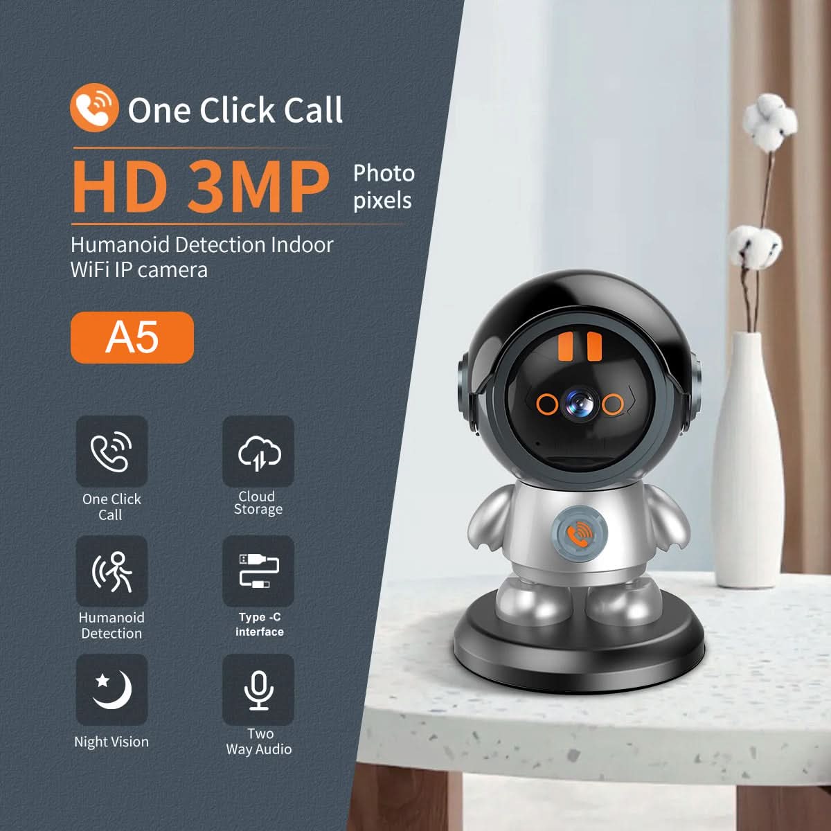 WiFi Robot Camera, 1296P HD, Auto Tracking, Night Vision