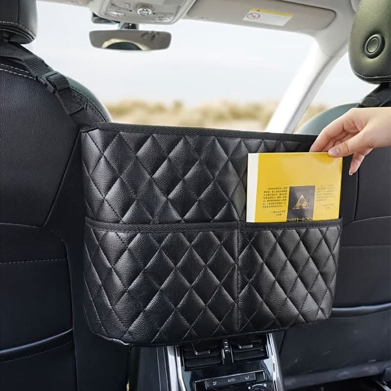 Car Storage Net Bag – Leather Seat Back Organizer for Middle Seat