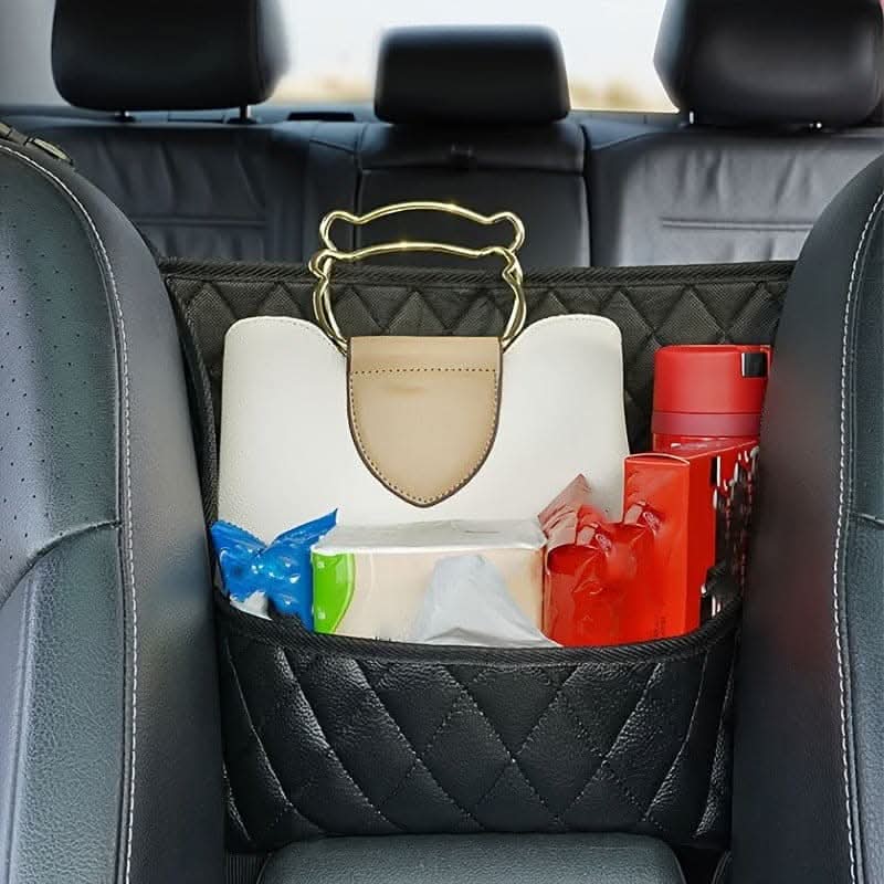 Car Storage Net Bag – Leather Seat Back Organizer for Middle Seat