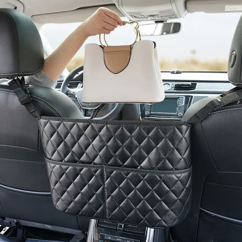 Car Storage Net Bag – Leather Seat Back Organizer for Middle Seat