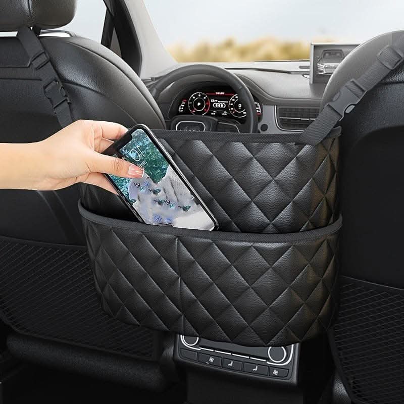 Car Storage Net Bag – Leather Seat Back Organizer for Middle Seat