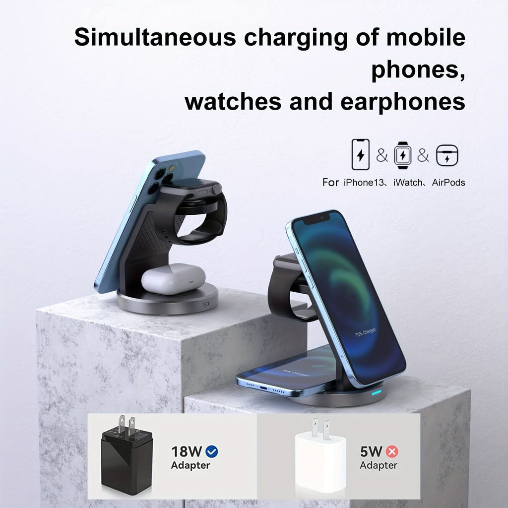 15W Magnetic 3-in-1 Wireless Charging Station for iPhone, AirPods & iWatch