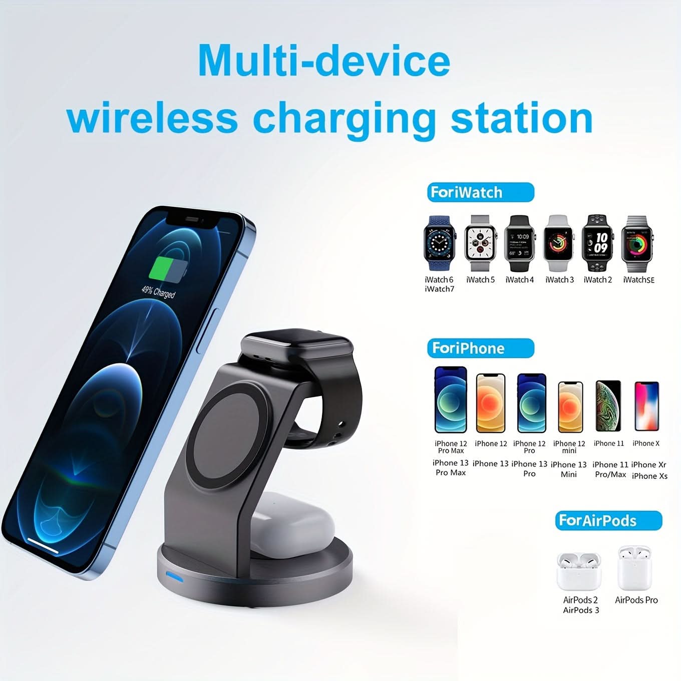 15W Magnetic 3-in-1 Wireless Charging Station for iPhone, AirPods & iWatch