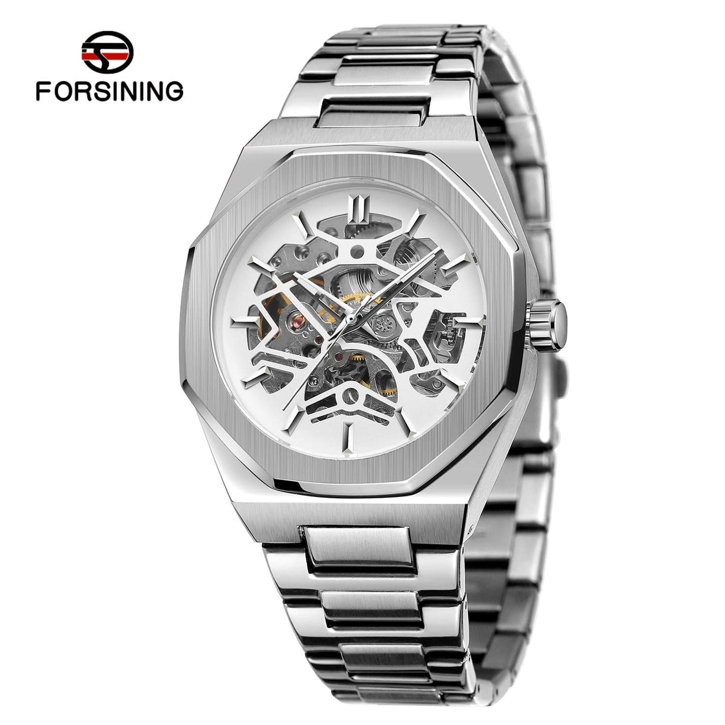 Men's Skeleton Mechanical Watch – Alloy Strap, Transparent Back