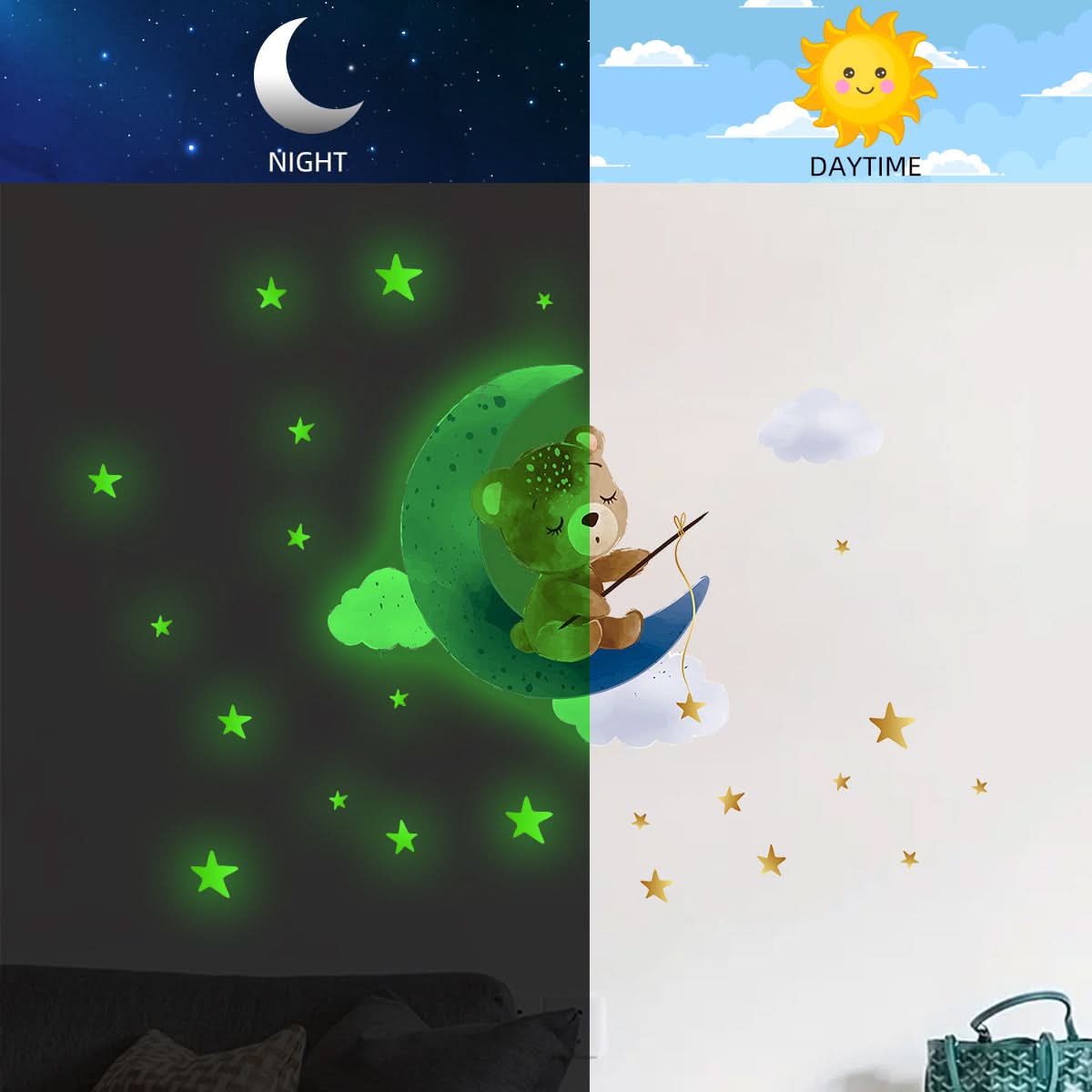 Cartoon Teddy Bear Glow Wall Stickers
