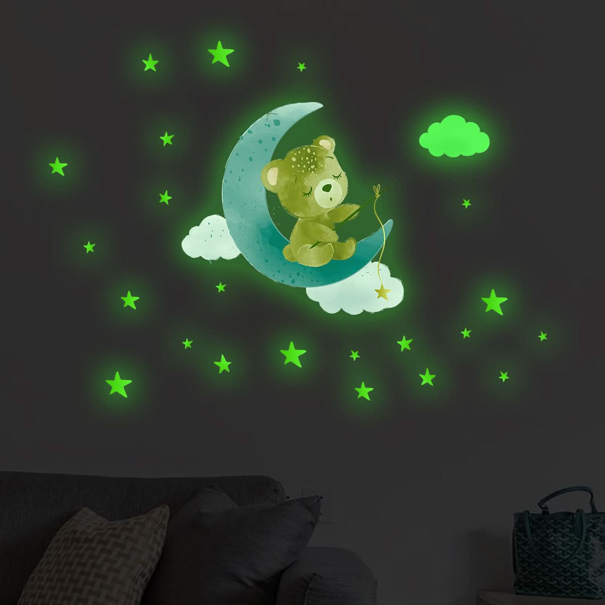 Cartoon Teddy Bear Glow Wall Stickers