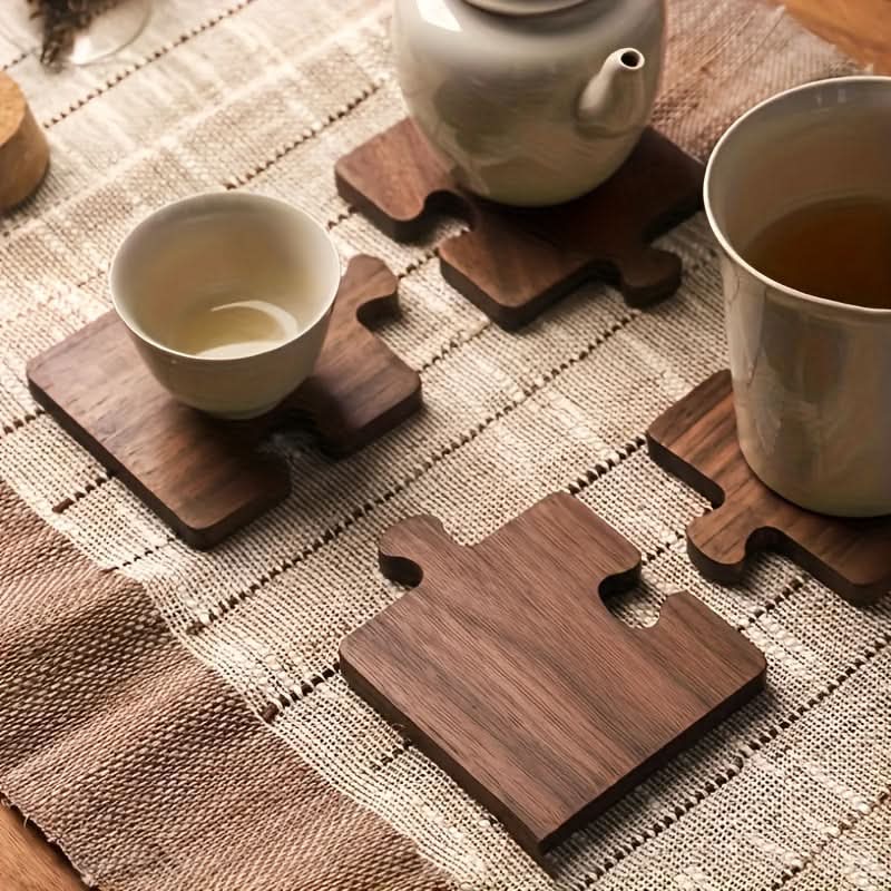 4-Piece Walnut Wooden Puzzle Coaster Set