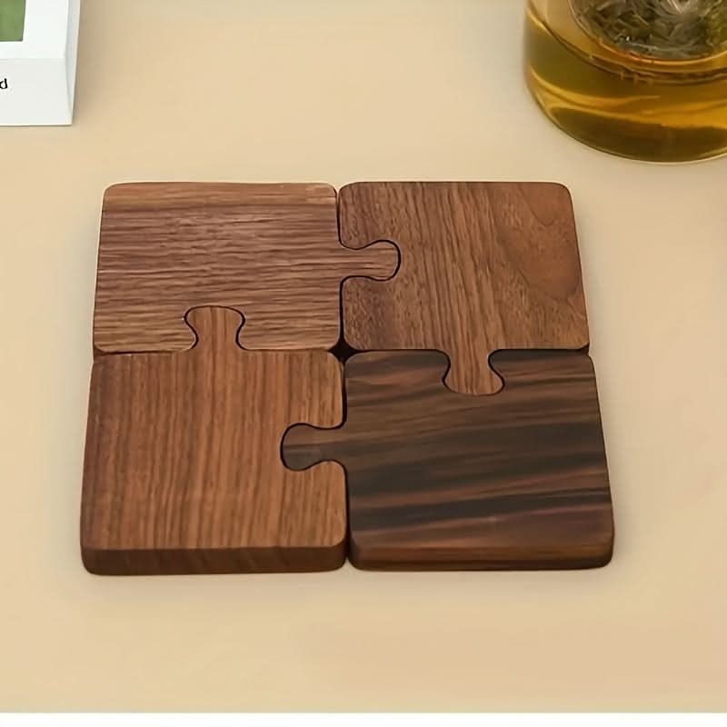 4-Piece Walnut Wooden Puzzle Coaster Set