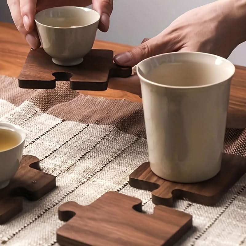 4-Piece Walnut Wooden Puzzle Coaster Set