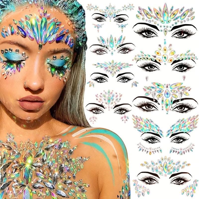 5pcs 3D Crystal Tattoo Stickers – Artificial Diamond Eyes & Face Decoration