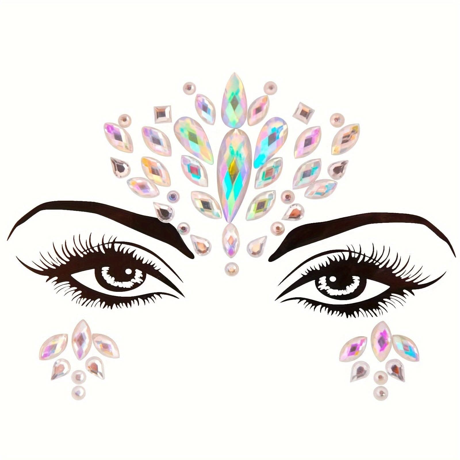 5pcs 3D Crystal Tattoo Stickers – Artificial Diamond Eyes & Face Decoration