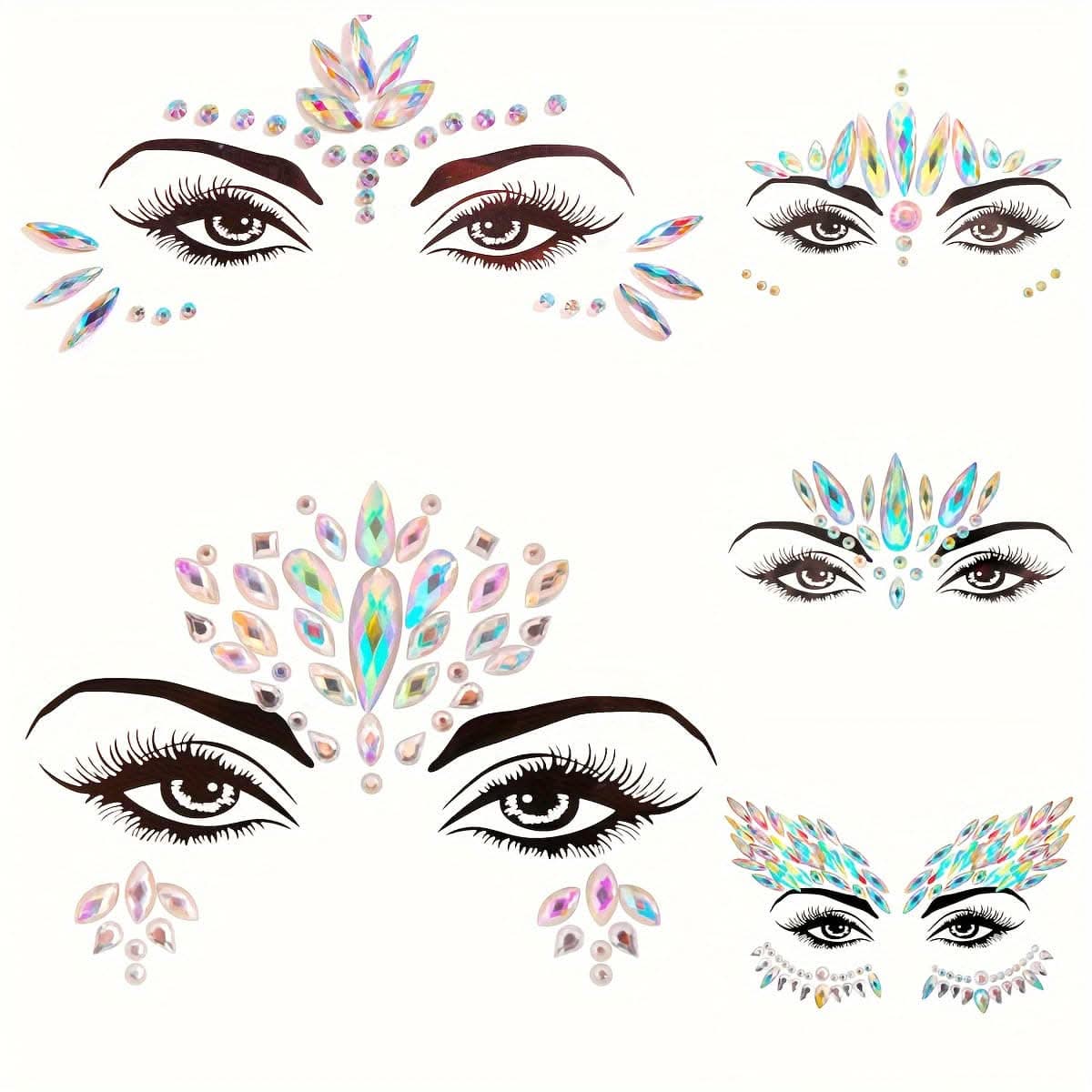 5pcs 3D Crystal Tattoo Stickers – Artificial Diamond Eyes & Face Decoration