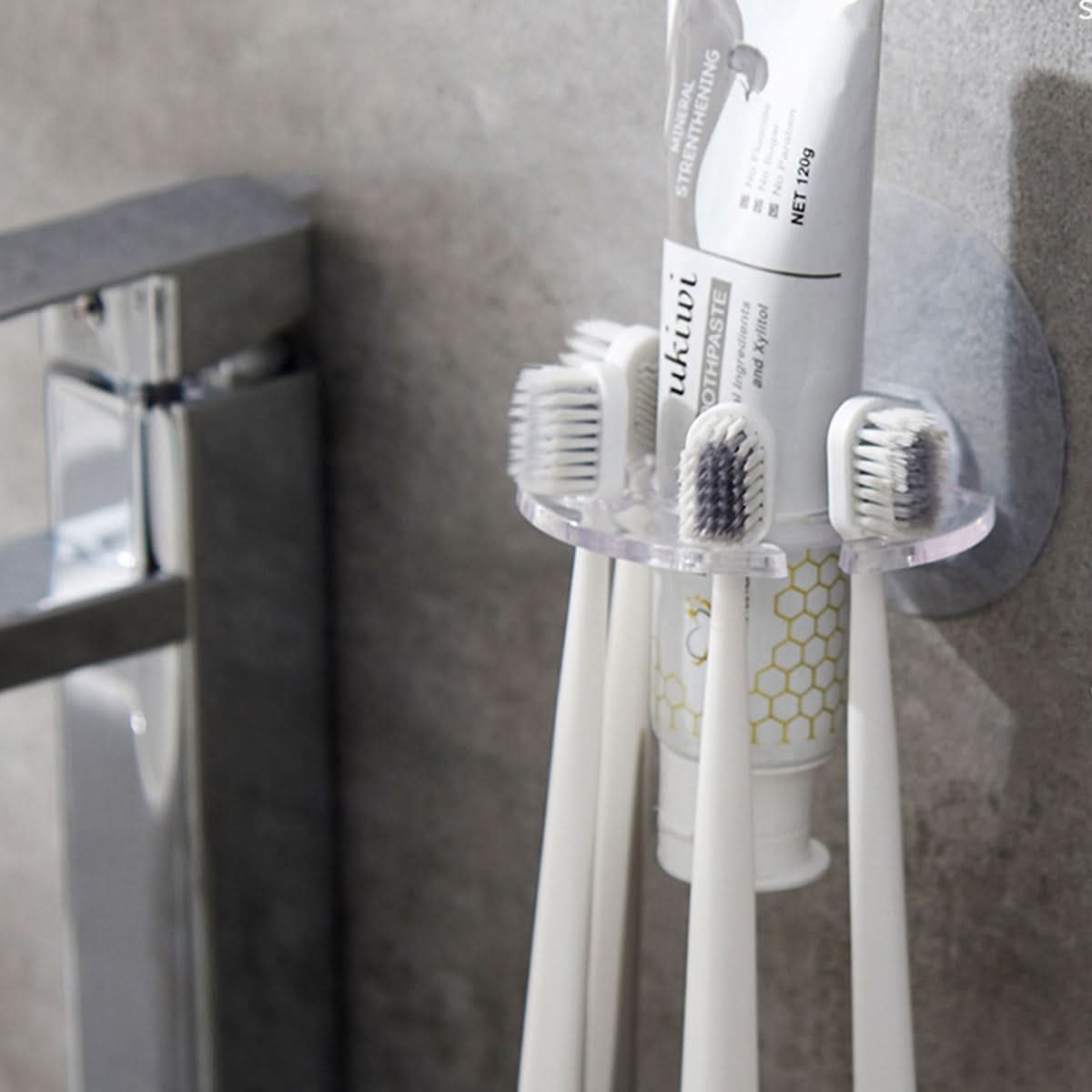 Wall-Mounted Plastic Toothbrush and Toothpaste Holder