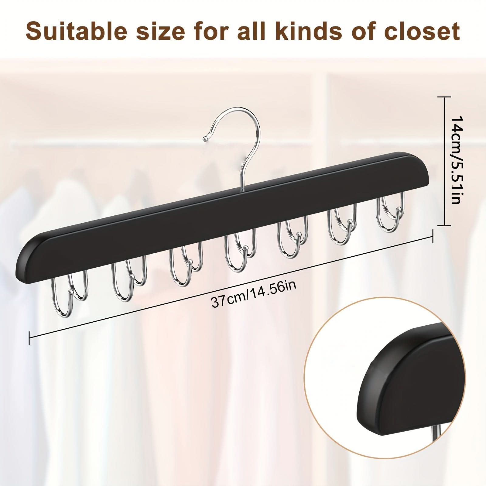 14-Slot Wooden Belt Hanger with Polished Hooks