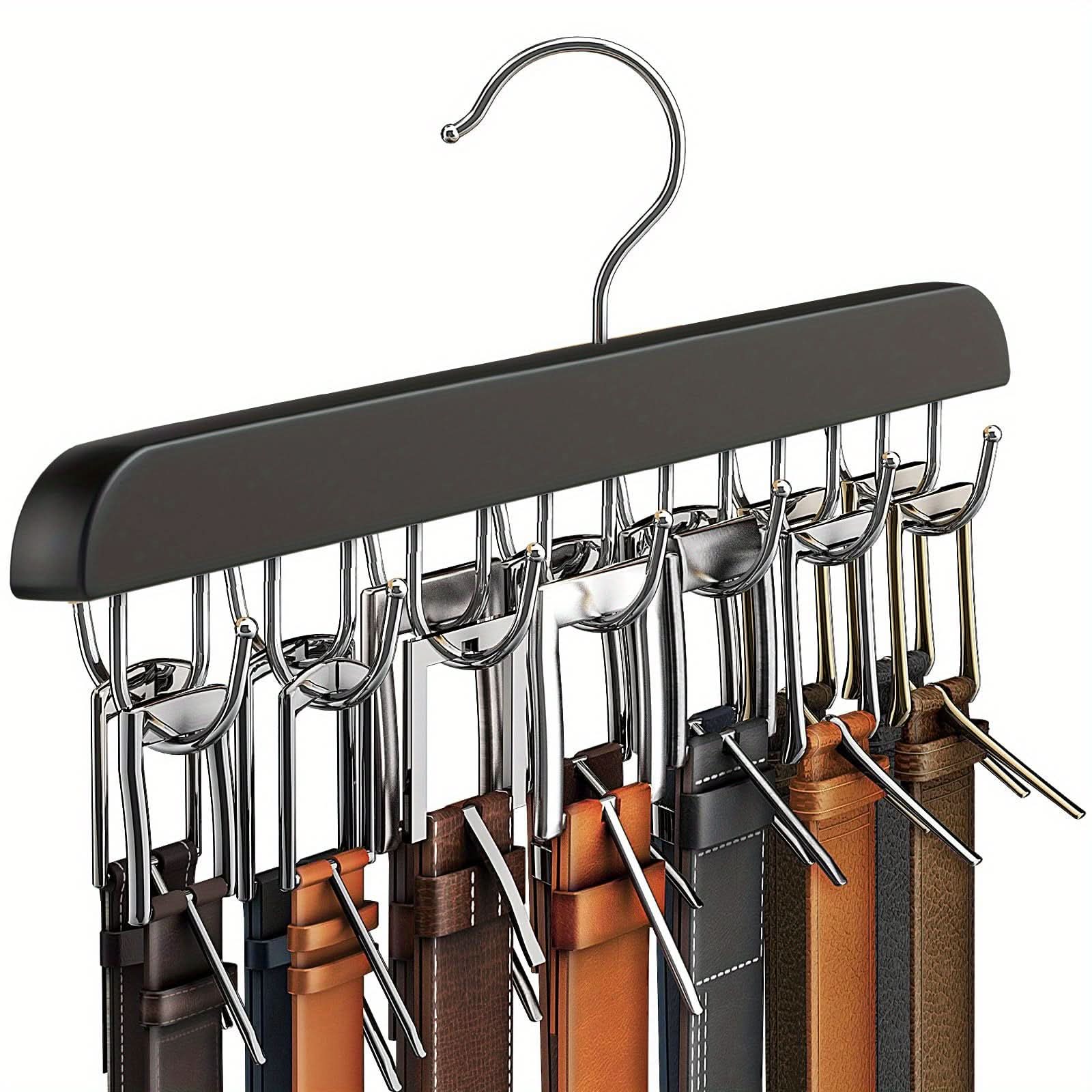 14-Slot Wooden Belt Hanger with Polished Hooks