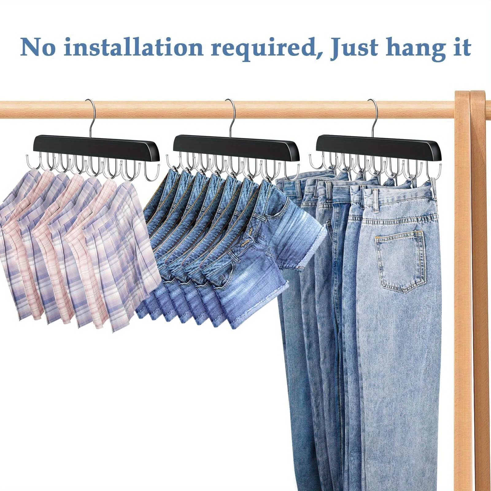 14-Slot Wooden Belt Hanger with Polished Hooks