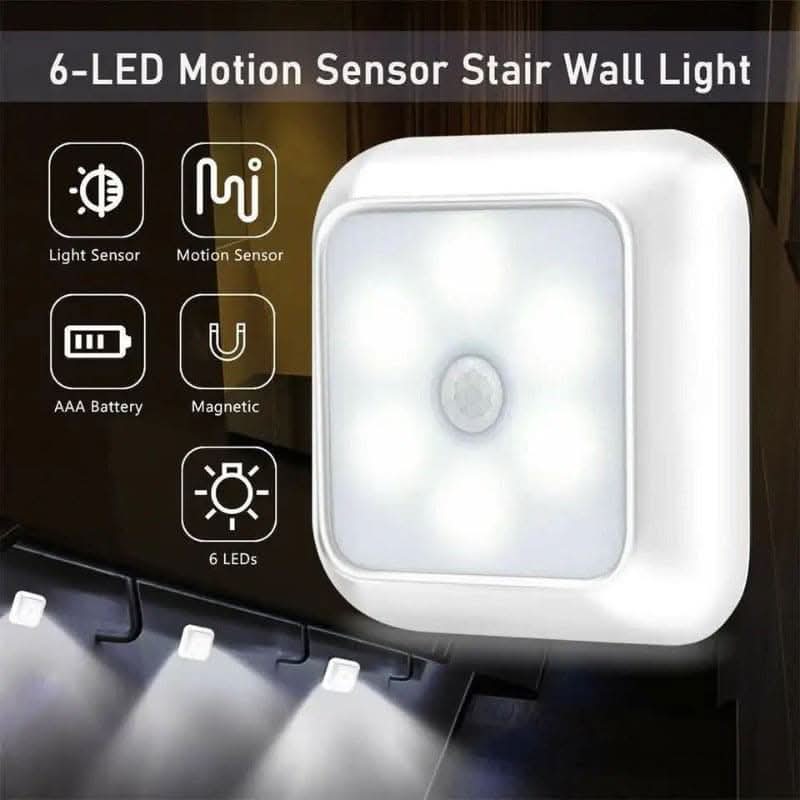 6-LED Motion Sensor Stair Wall Light – Battery-Powered Convenience