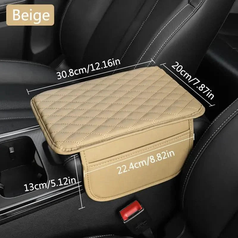 PU Leather Car Armrest Cover – Protector with Side Storage Pockets