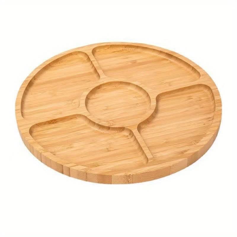 Wooden Round Serving Platter with Compartments