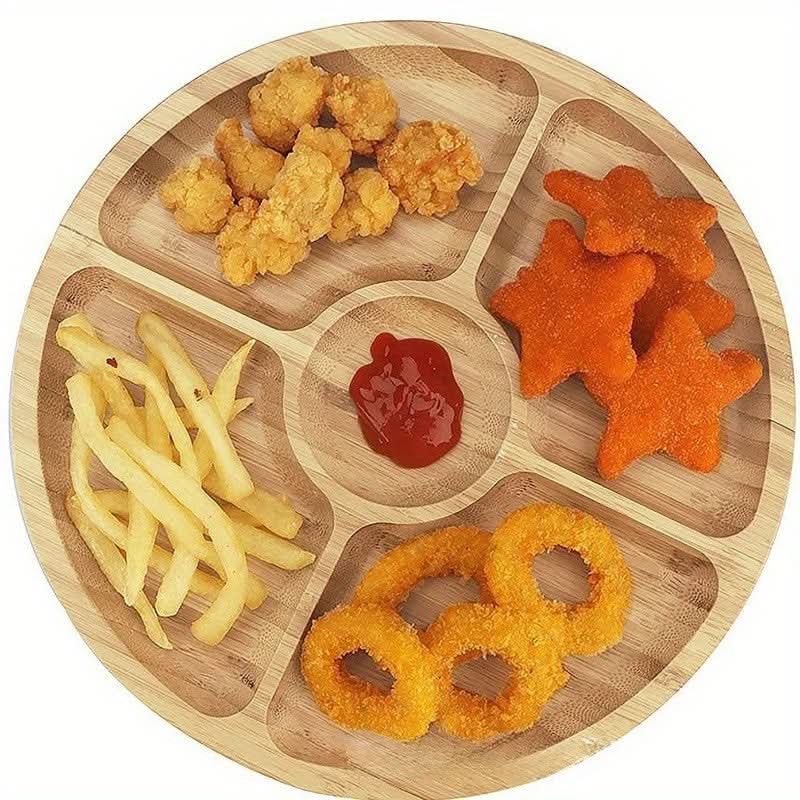 Wooden Round Serving Platter with Compartments