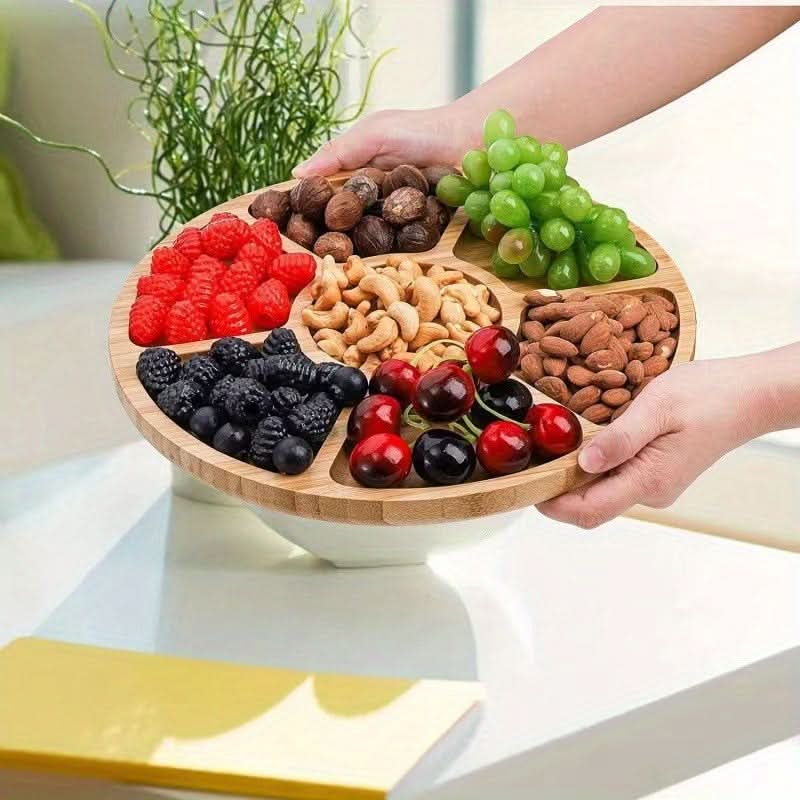 Wooden Round Serving Platter with Compartments