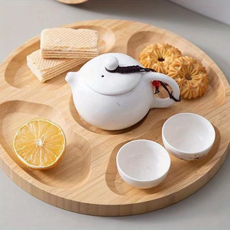 Wooden Round Serving Platter with Compartments