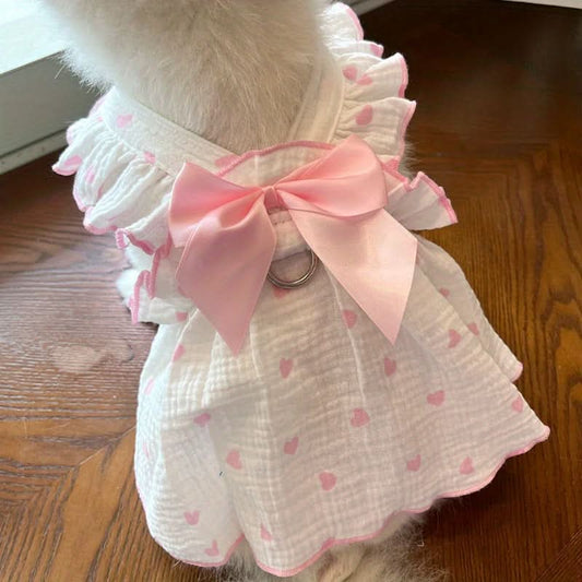 Heart Pattern Cotton Pet Dress for Small Breeds