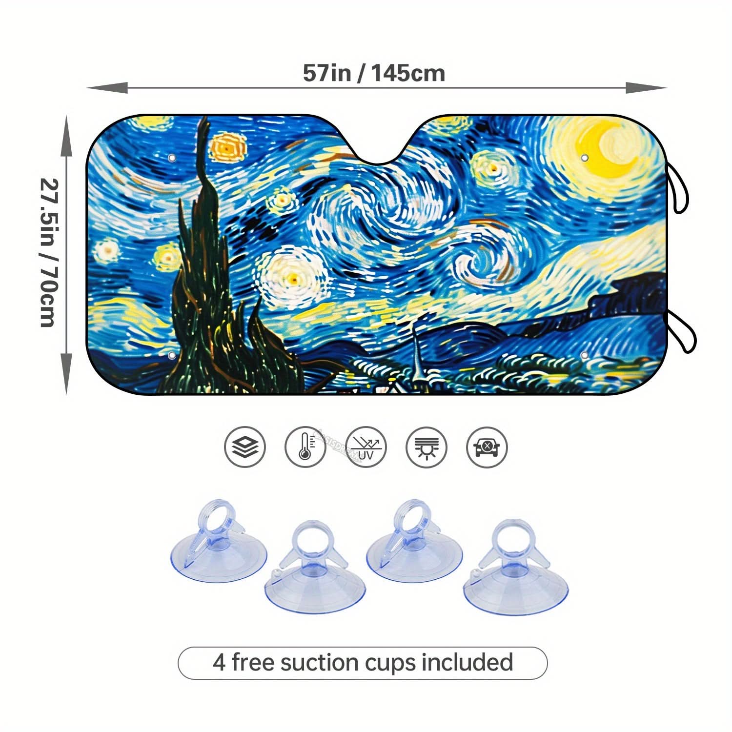 Starry Night RV Windshield Sunshade – UV Protection with Suction Cups