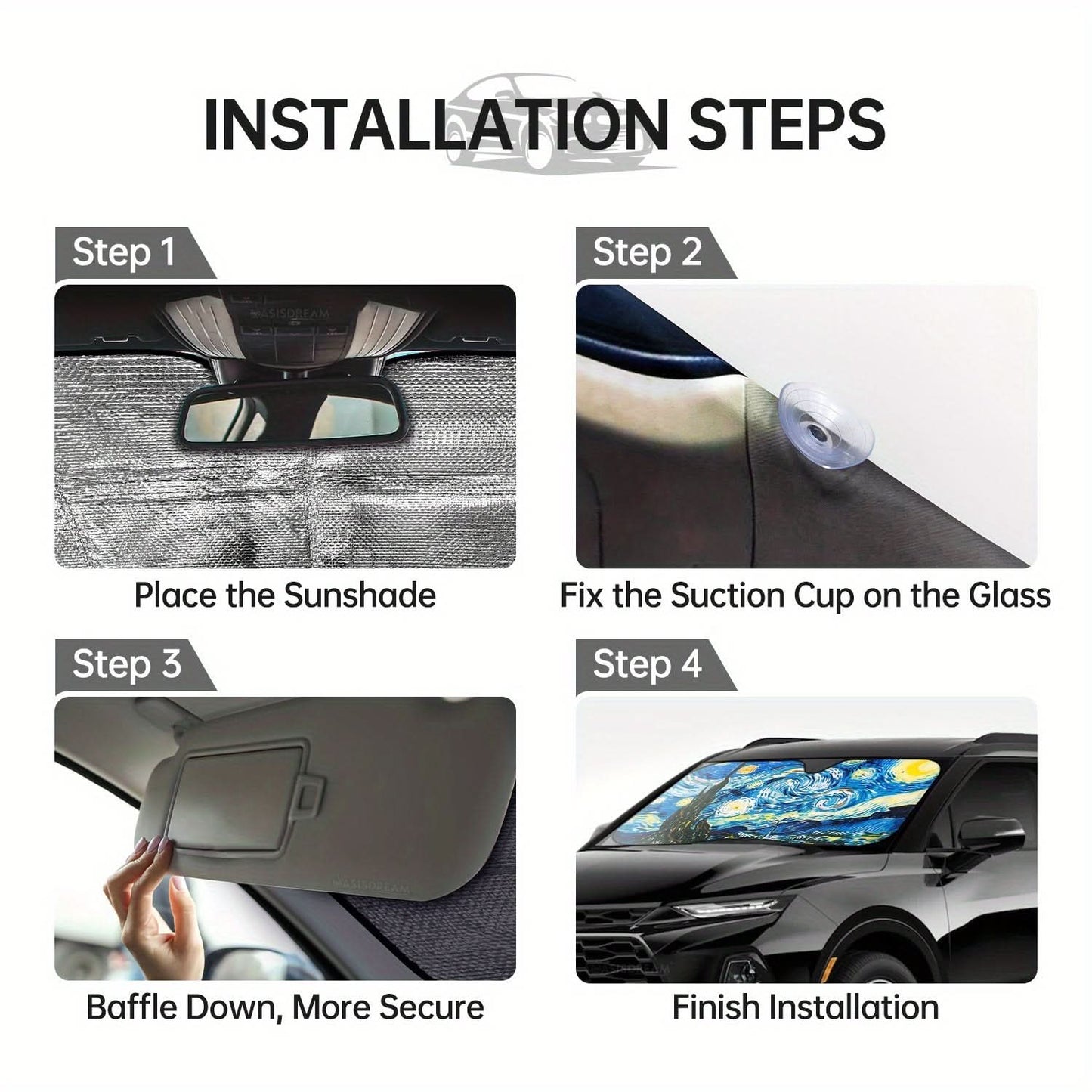 Starry Night RV Windshield Sunshade – UV Protection with Suction Cups