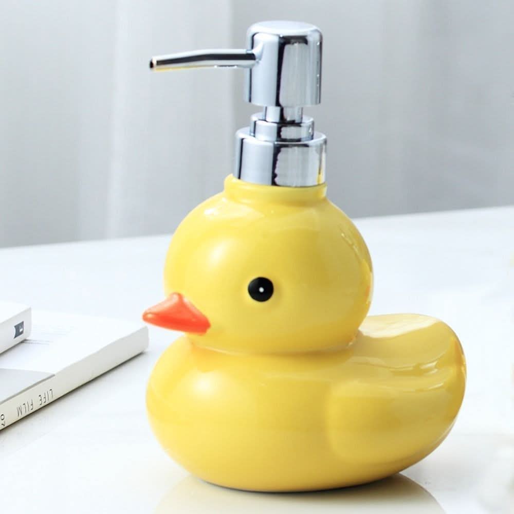 Yellow Duck Ceramic Soap Dispenser – Refillable Bathroom Accessory
