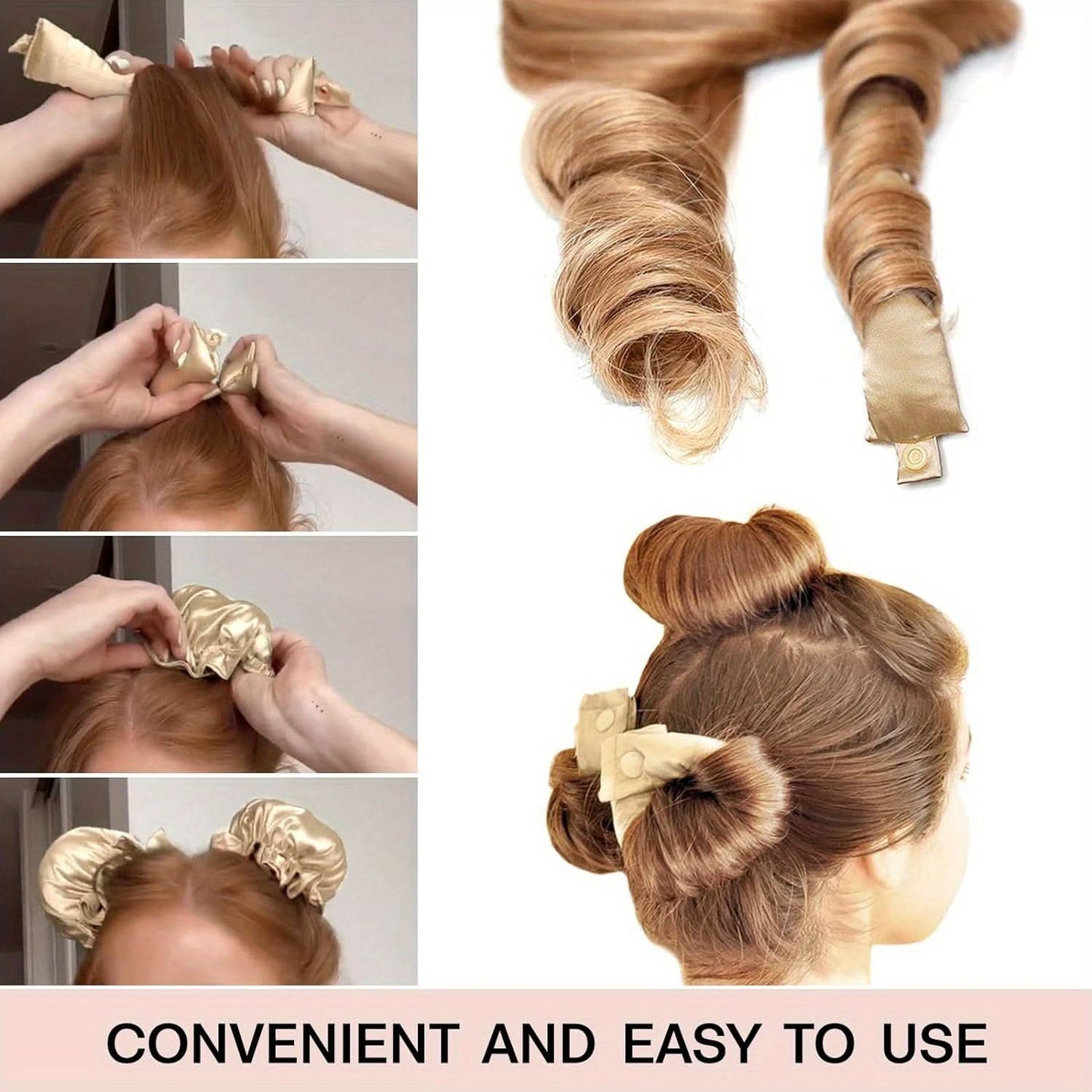 Satin Heatless Hair Curlers Set - Soft Curling Rods & Headband