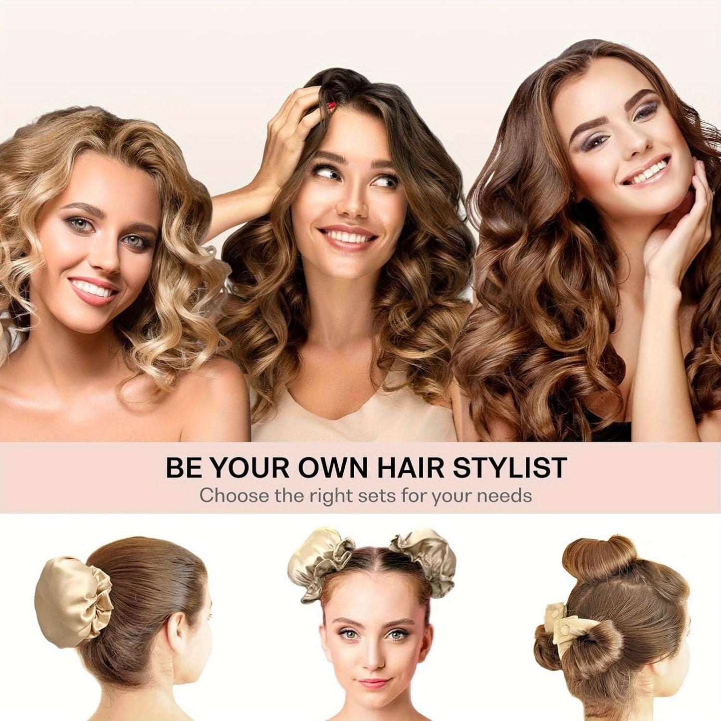 Satin Heatless Hair Curlers Set - Soft Curling Rods & Headband