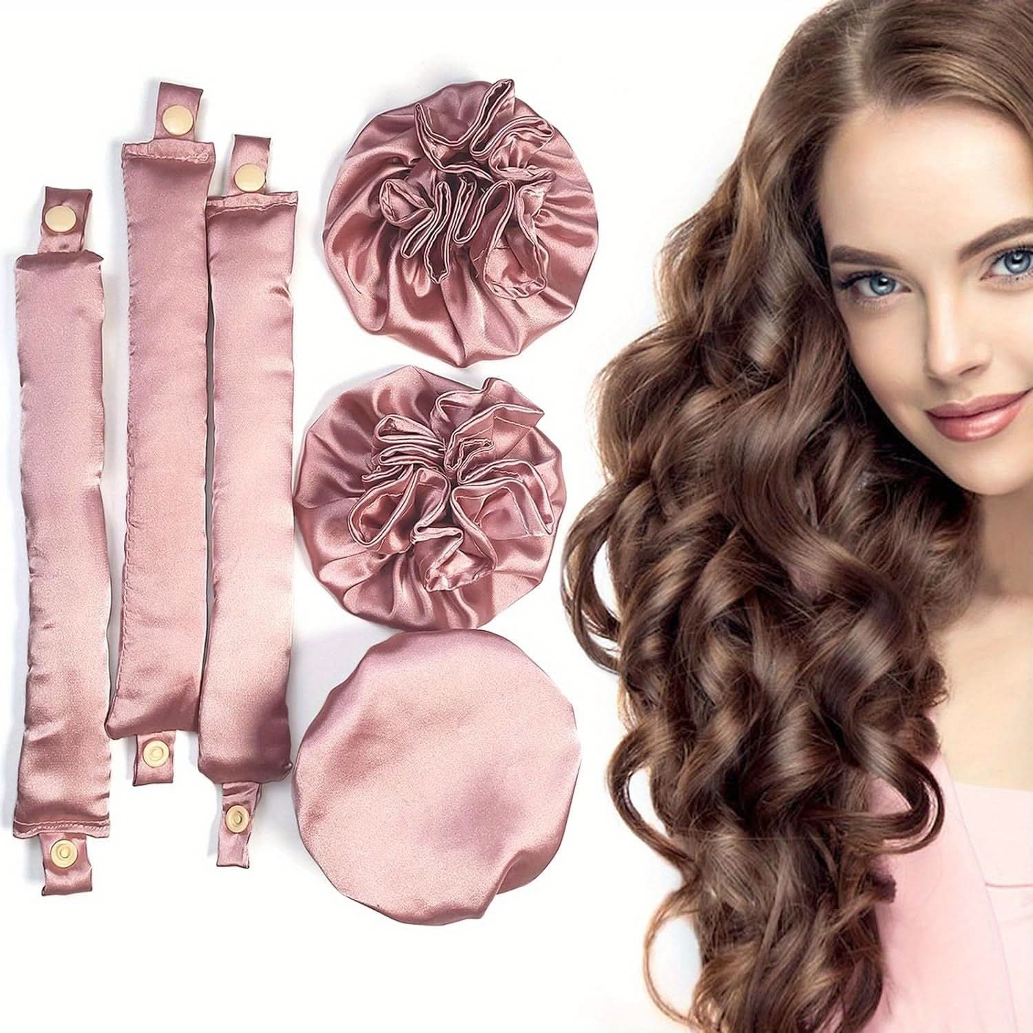 Satin Heatless Hair Curlers Set - Soft Curling Rods & Headband