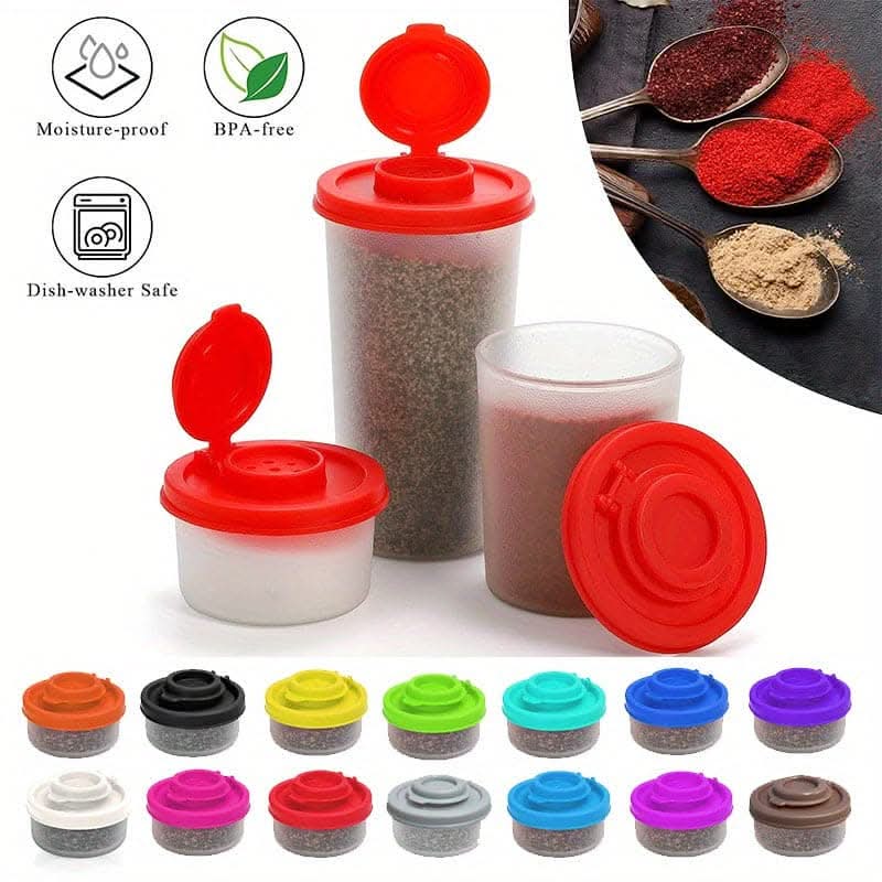 Spice Jar Set with Shaker Pour Lids - Moisture-Proof Plastic Seasoning Containers