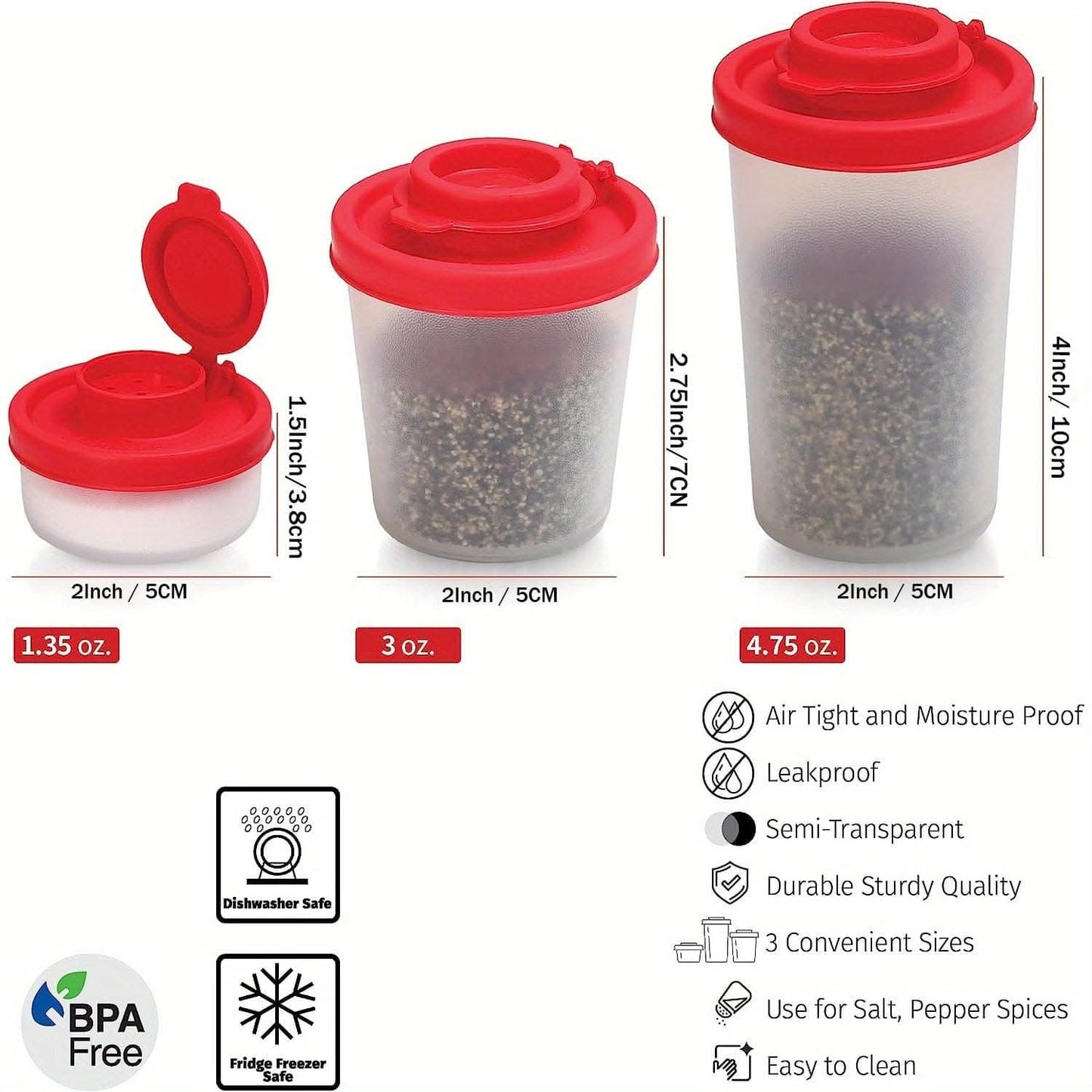 Spice Jar Set with Shaker Pour Lids - Moisture-Proof Plastic Seasoning Containers