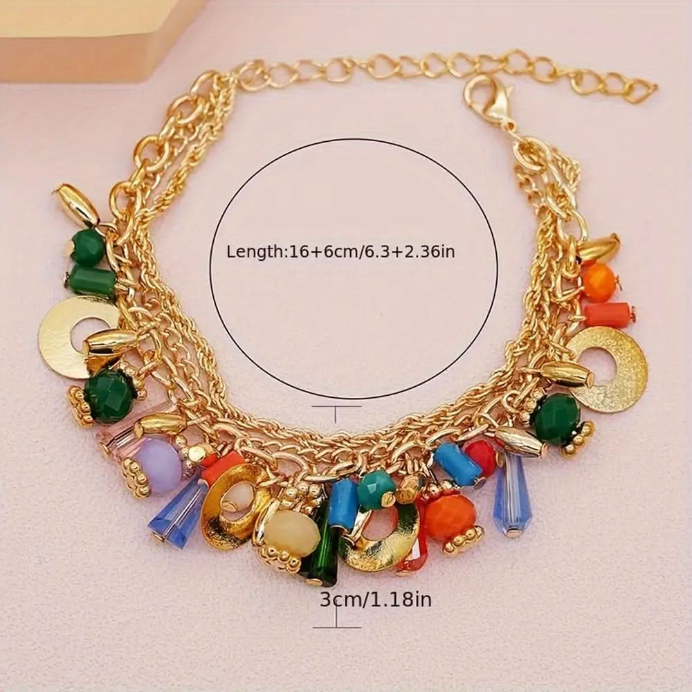 Boho Multilayer Crystal Beaded Charm Bracelet