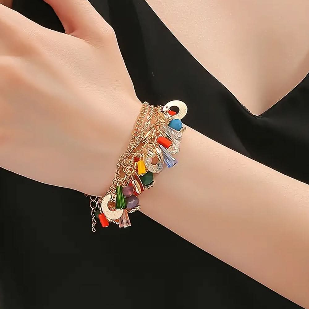 Boho Multilayer Crystal Beaded Charm Bracelet