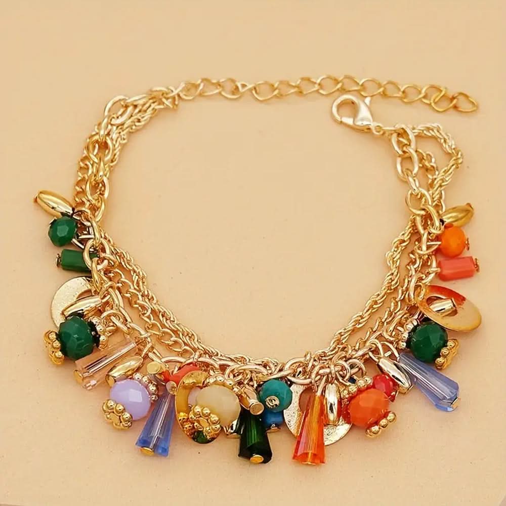 Boho Multilayer Crystal Beaded Charm Bracelet