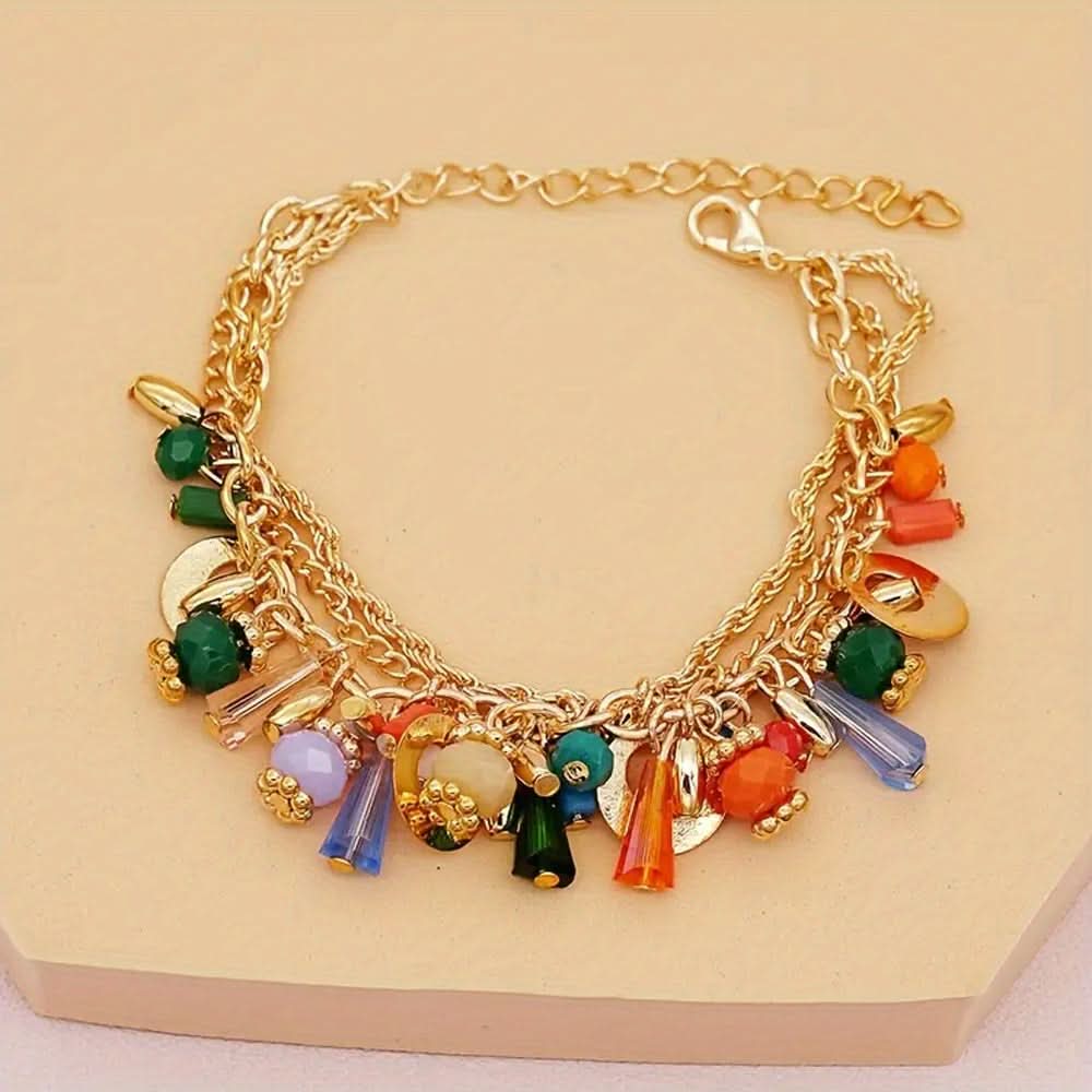 Boho Multilayer Crystal Beaded Charm Bracelet