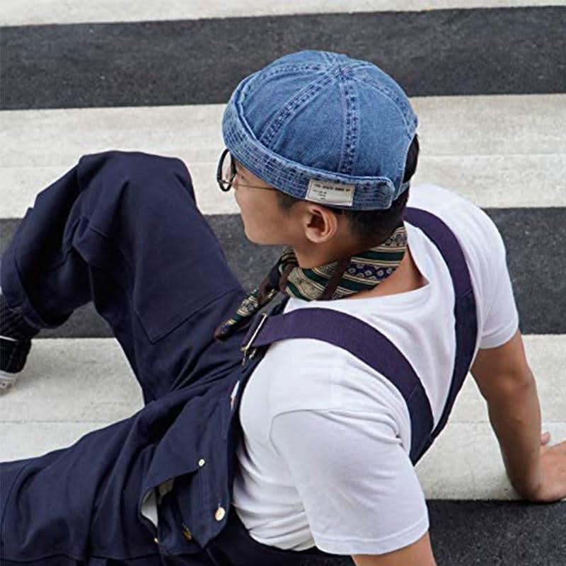 Retro Brimless Denim Docker Hat for Men