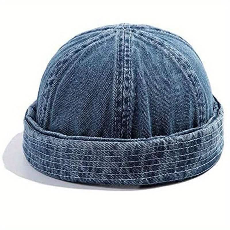 Retro Brimless Denim Docker Hat for Men